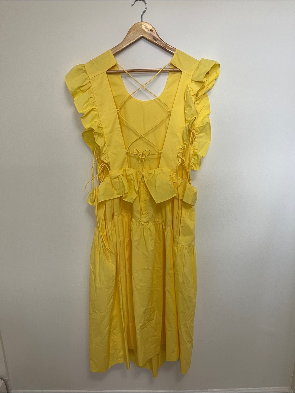 Allina Liu Camilla Dress in Butter Yellow Lace Up Side Midi Size 8 NWOT - Picture 7 of 8